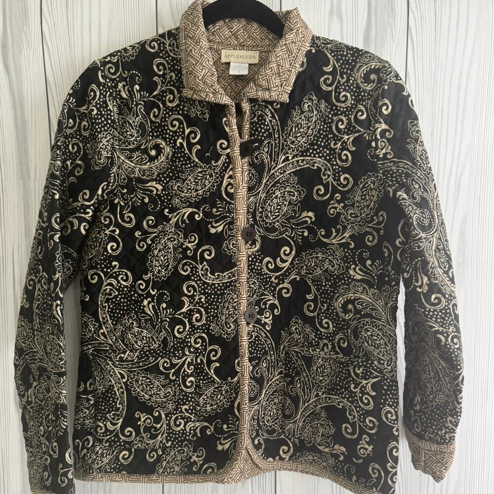 Appleseeds Quilted Reversible Jacket Sz Med Black & Brown  All Occasion